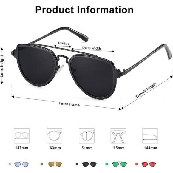 Retro Aviator Polarized Sunglasses Men Women Mirrored Lens UV400 Double Bridge - Picture 2 of 6